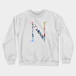 Barcelona Gaudi Mosaic Letter N Nu Sorority Letter Crewneck Sweatshirt